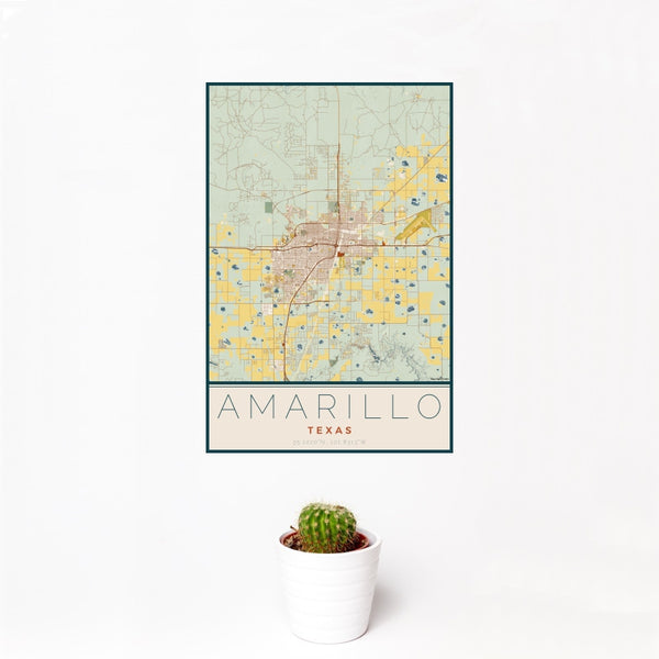 Amarillo - Texas Map Print in Woodblock