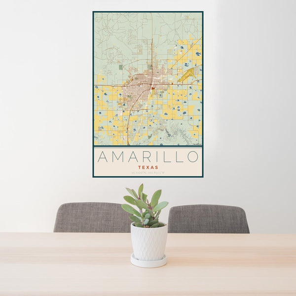 Amarillo - Texas Map Print in Woodblock