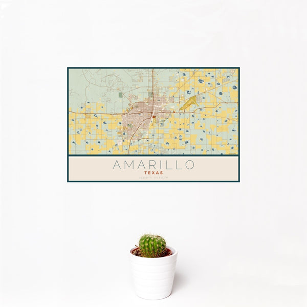 Amarillo - Texas Map Print in Woodblock