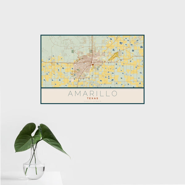 Amarillo - Texas Map Print in Woodblock