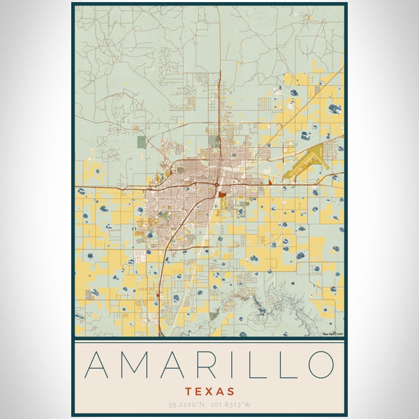 Amarillo - Texas Map Print in Woodblock