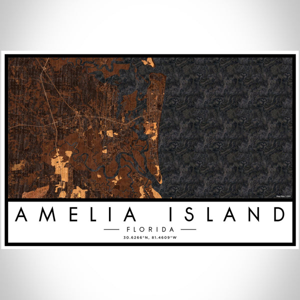 Amelia Island Florida Map Print Landscape Orientation in Ember Style With Shaded Background