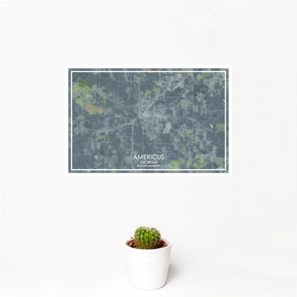 12x18 Americus Georgia Map Print Landscape Orientation in Afternoon Style With Small Cactus Plant in White Planter