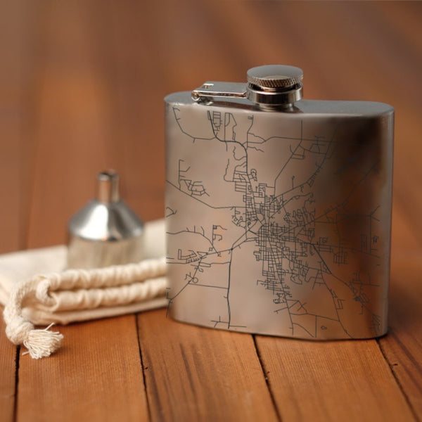 Americus Georgia Custom Engraved City Map Inscription Coordinates on 6oz Stainless Steel Flask
