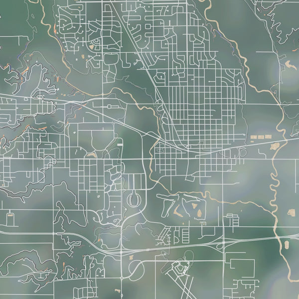 Ames Iowa Map Print in Afternoon Style Zoomed In Close Up Showing Details