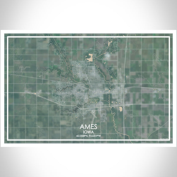 Ames Iowa Map Print Landscape Orientation in Afternoon Style With Shaded Background