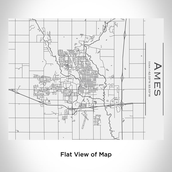 Rendered View of Ames Iowa Map Engraving on 20oz Stainless Steel Insulated Bottle with Bamboo Top in White