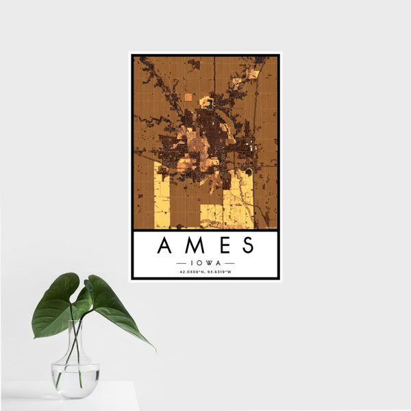 Ames - Iowa Map Print in Ember