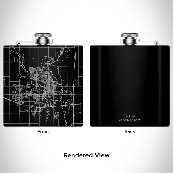 Ames - Iowa Map Hip Flask in Matte Black