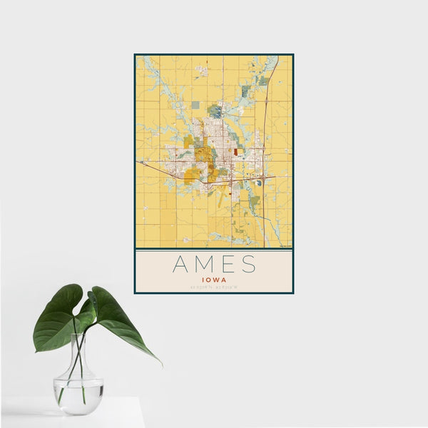 Ames - Iowa Map Print in Woodblock