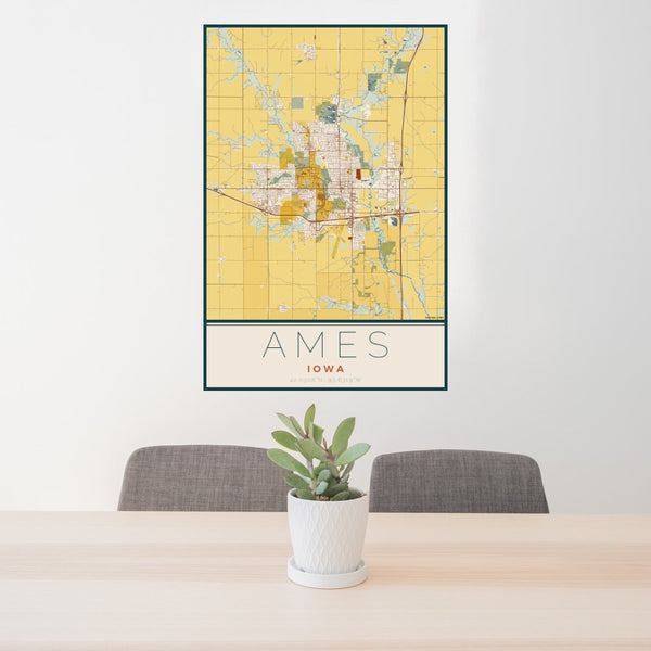 Ames - Iowa Map Print in Woodblock