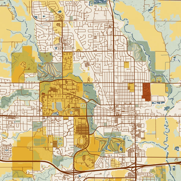 Ames - Iowa Map Print in Woodblock