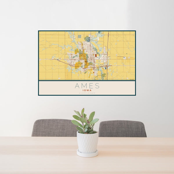 Ames - Iowa Map Print in Woodblock