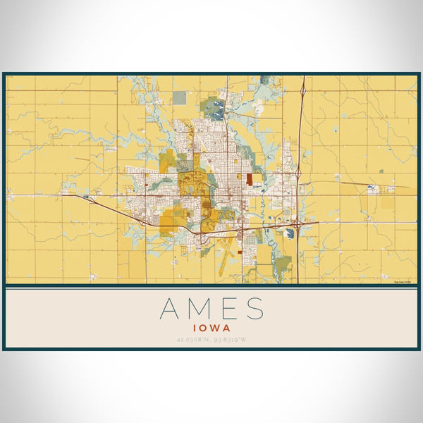 Ames - Iowa Map Print in Woodblock