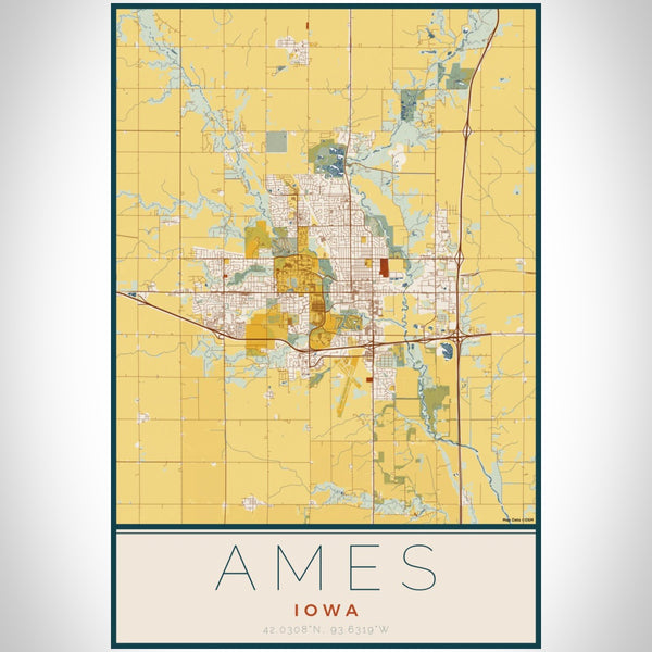 Ames - Iowa Map Print in Woodblock
