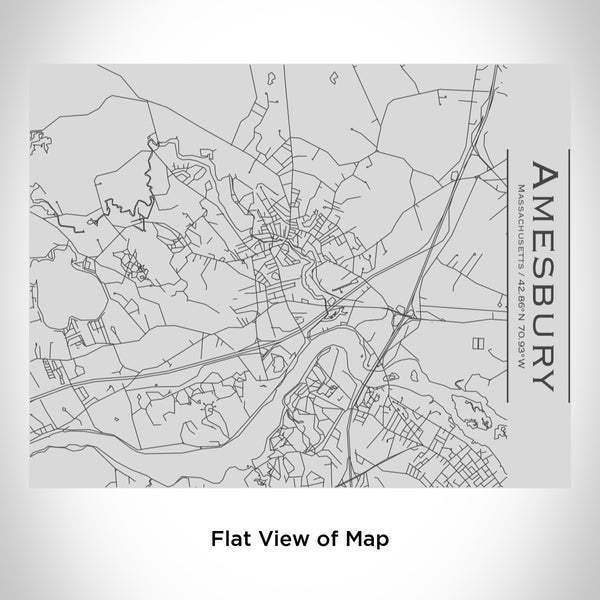 Rendered View of Amesbury Massachusetts Map Engraving on 20oz Stainless Steel Insulated Bottle with Bamboo Top