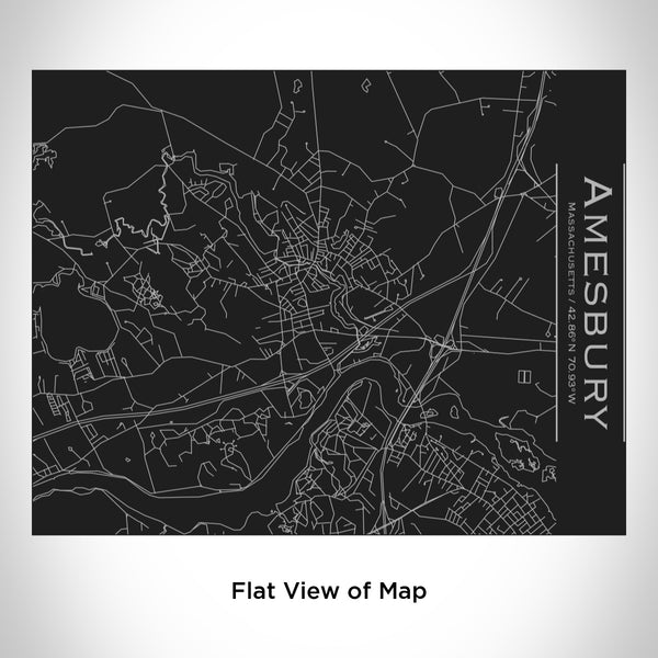 Rendered View of Amesbury Massachusetts Map Engraving on 20oz Stainless Steel Insulated Bottle with Bamboo Top in Black