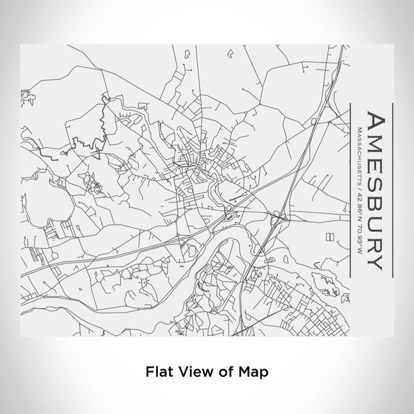 Rendered View of Amesbury Massachusetts Map Engraving on 20oz Stainless Steel Insulated Bottle with Bamboo Top in White