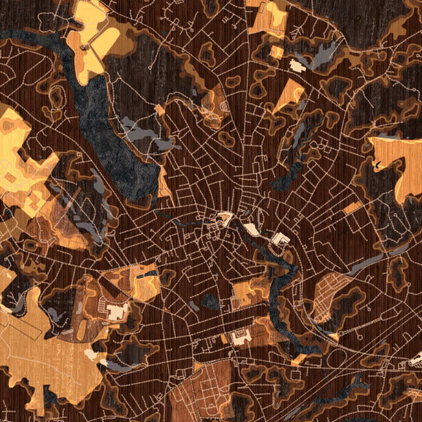 Amesbury Massachusetts Map Print in Ember Style Zoomed In Close Up Showing Details