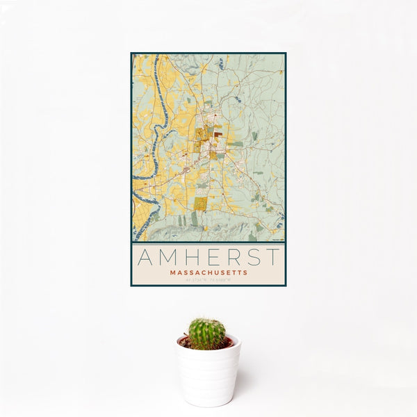 Amherst - Massachusetts Map Print in Woodblock