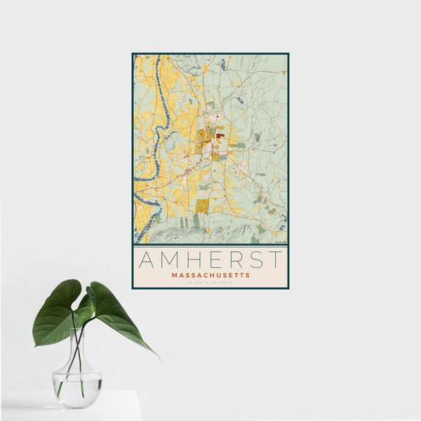 Amherst - Massachusetts Map Print in Woodblock