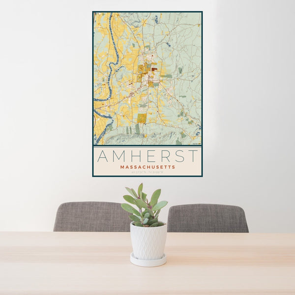 Amherst - Massachusetts Map Print in Woodblock