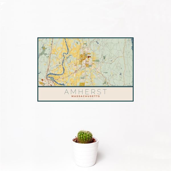 Amherst - Massachusetts Map Print in Woodblock