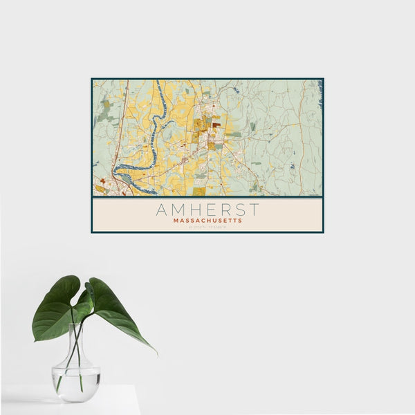 Amherst - Massachusetts Map Print in Woodblock
