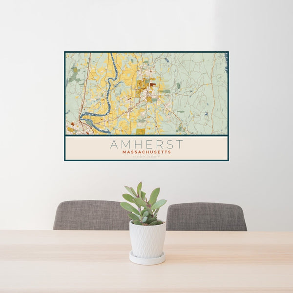 Amherst - Massachusetts Map Print in Woodblock