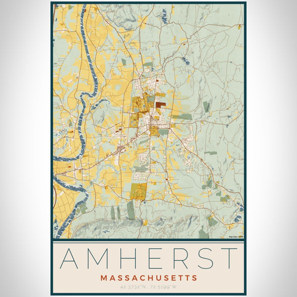 Amherst - Massachusetts Map Print in Woodblock