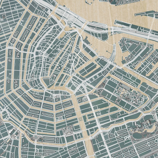 Amsterdam Netherlands Map Print in Afternoon Style Zoomed In Close Up Showing Details