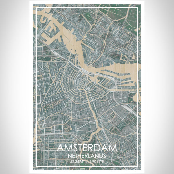 Amsterdam Netherlands Map Print Portrait Orientation in Afternoon Style With Shaded Background