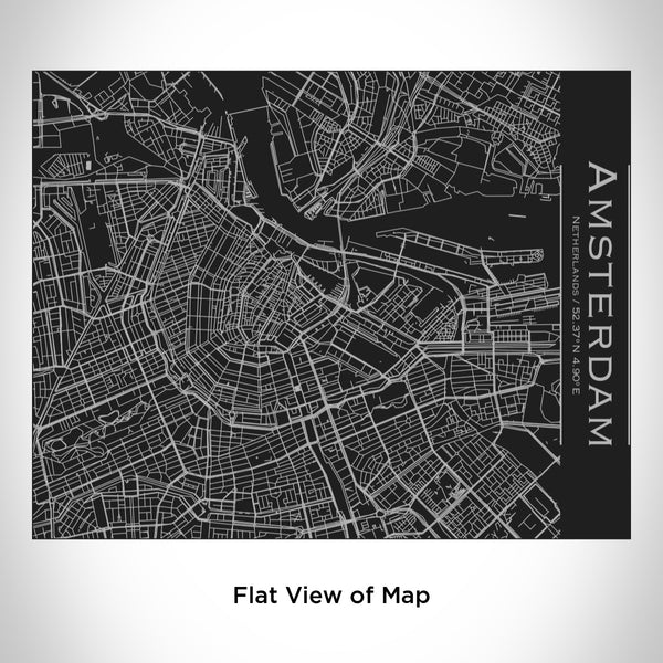 Rendered View of Amsterdam Netherlands Map Engraving on 20oz Stainless Steel Insulated Bottle with Bamboo Top in Black