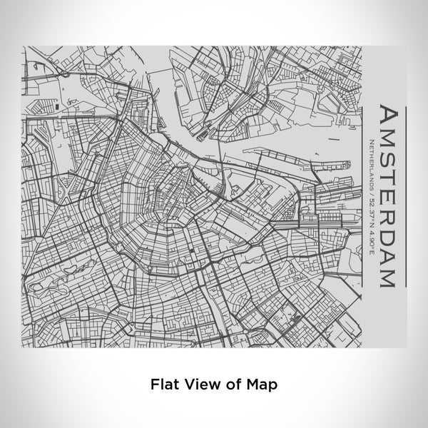 Rendered View of Amsterdam Netherlands Map Engraving on 20oz Stainless Steel Insulated Bottle with Bamboo Top