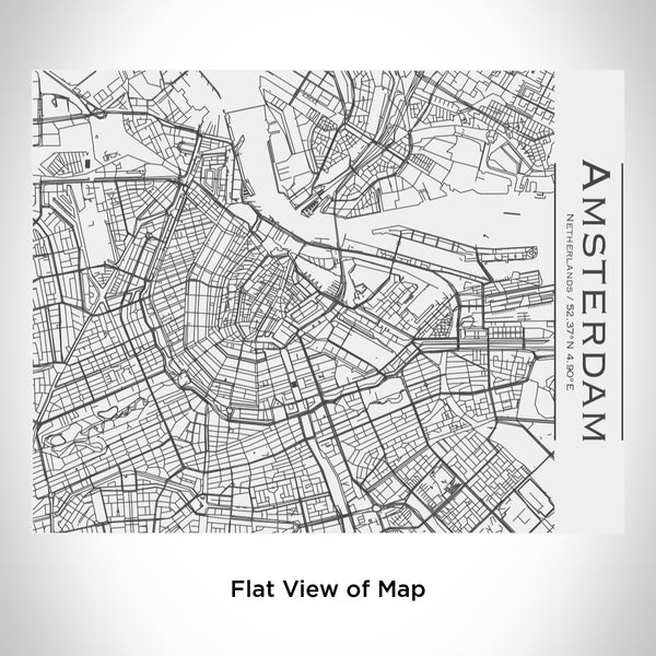 Rendered View of Amsterdam Netherlands Map Engraving on 20oz Stainless Steel Insulated Bottle with Bamboo Top in White