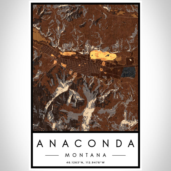 Anaconda - Montana Map Print in Ember