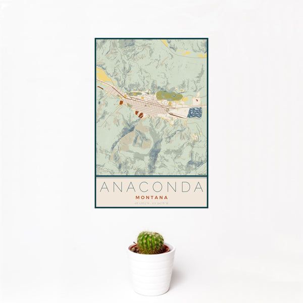 Anaconda - Montana Map Print in Woodblock