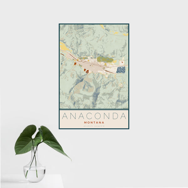 Anaconda - Montana Map Print in Woodblock