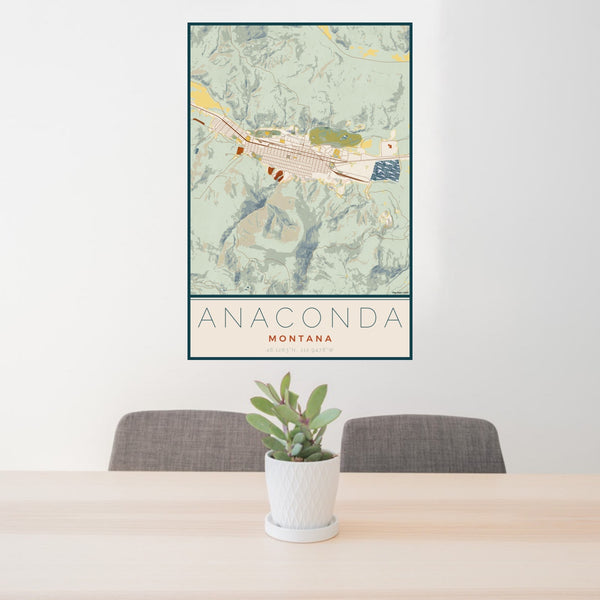 Anaconda - Montana Map Print in Woodblock