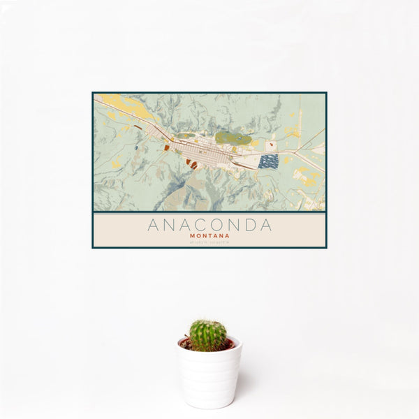 Anaconda - Montana Map Print in Woodblock