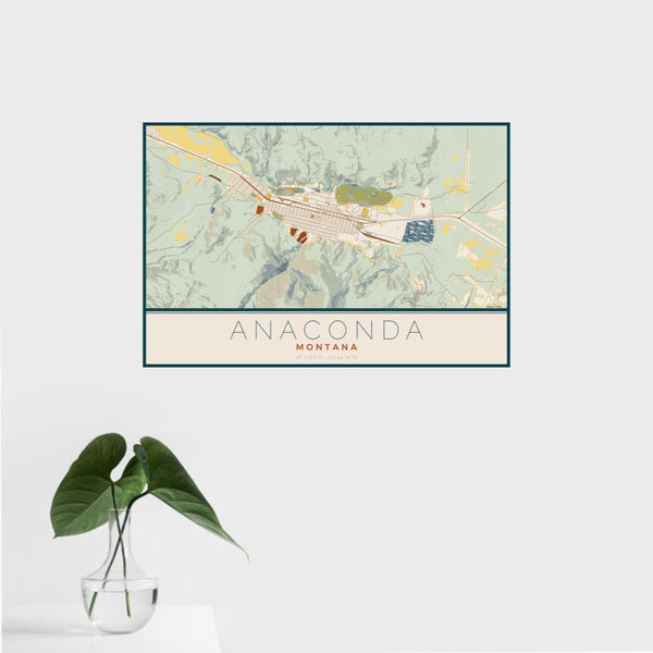 Anaconda - Montana Map Print in Woodblock