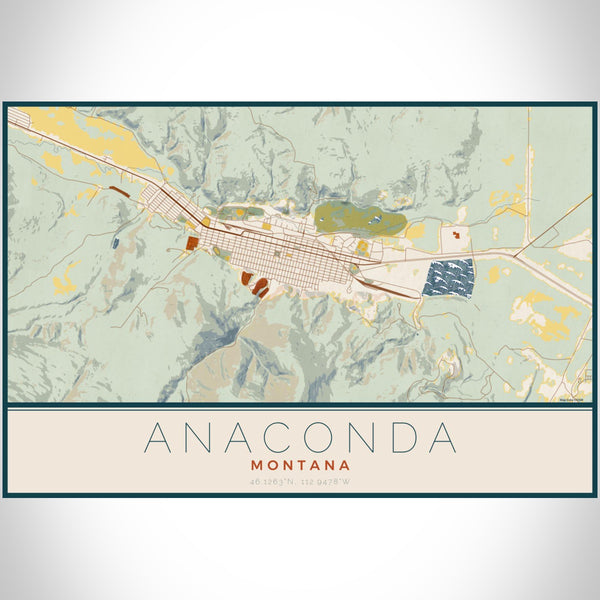 Anaconda - Montana Map Print in Woodblock