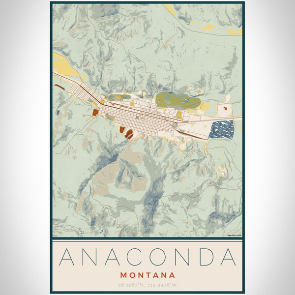 Anaconda - Montana Map Print in Woodblock