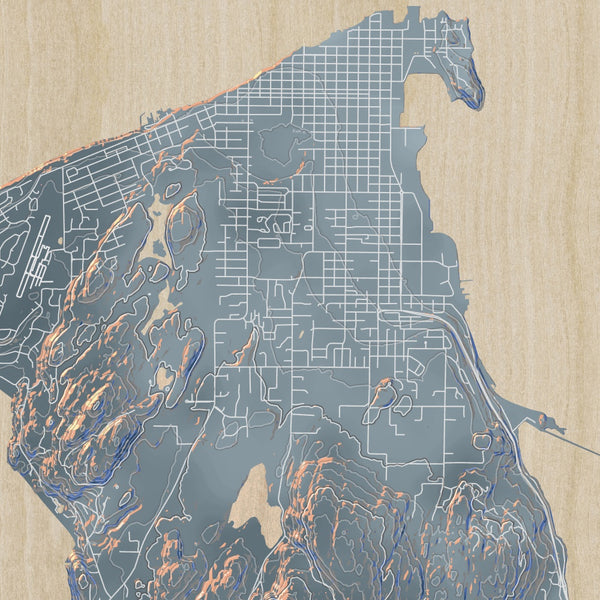 Anacortes Washington Map Print in Afternoon Style Zoomed In Close Up Showing Details