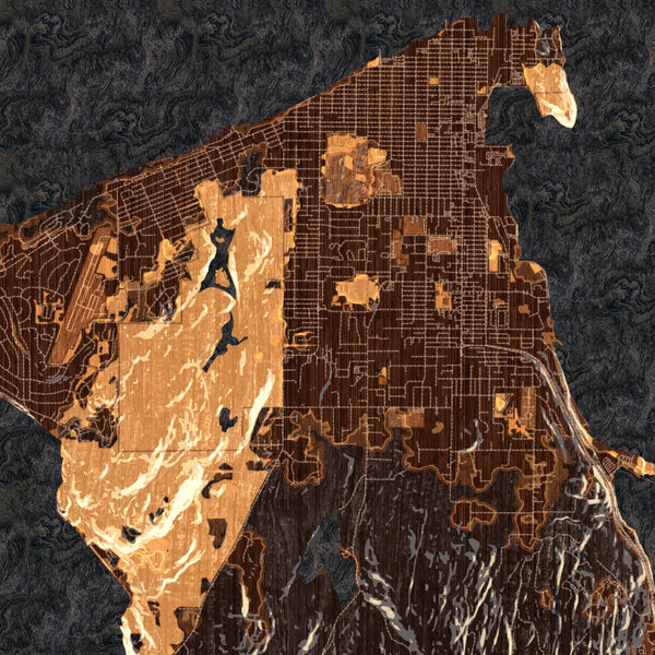Anacortes Washington Map Print in Ember Style Zoomed In Close Up Showing Details