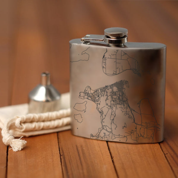 Anacortes Washington Custom Engraved City Map Inscription Coordinates on 6oz Stainless Steel Flask