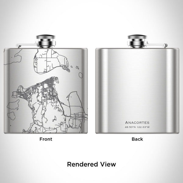 Rendered View of Anacortes Washington Map Engraving on 6oz Stainless Steel Flask