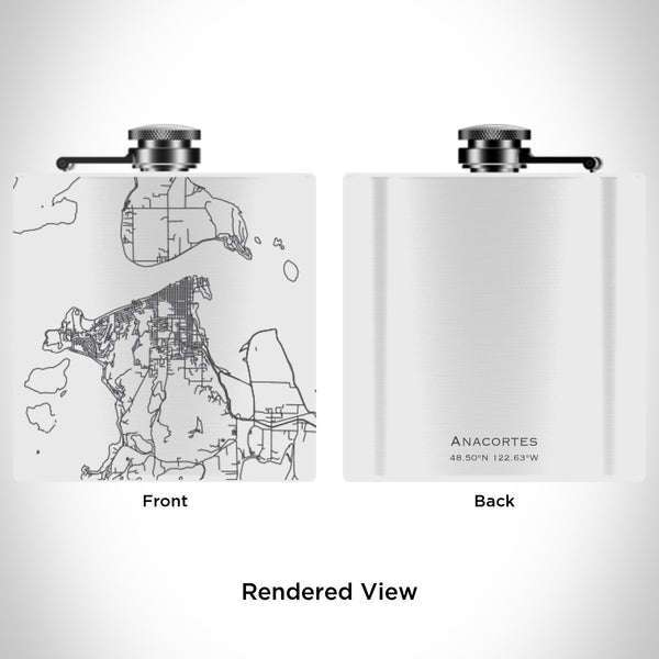 Rendered View of Anacortes Washington Map Engraving on 6oz Stainless Steel Flask in White