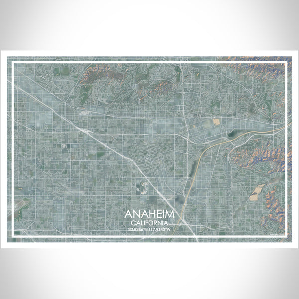 Anaheim California Map Print Landscape Orientation in Afternoon Style With Shaded Background