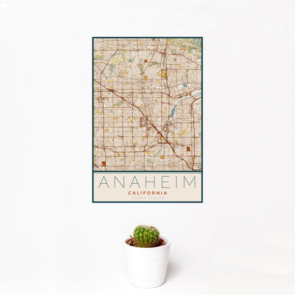 Anaheim - California Map Print in Woodblock